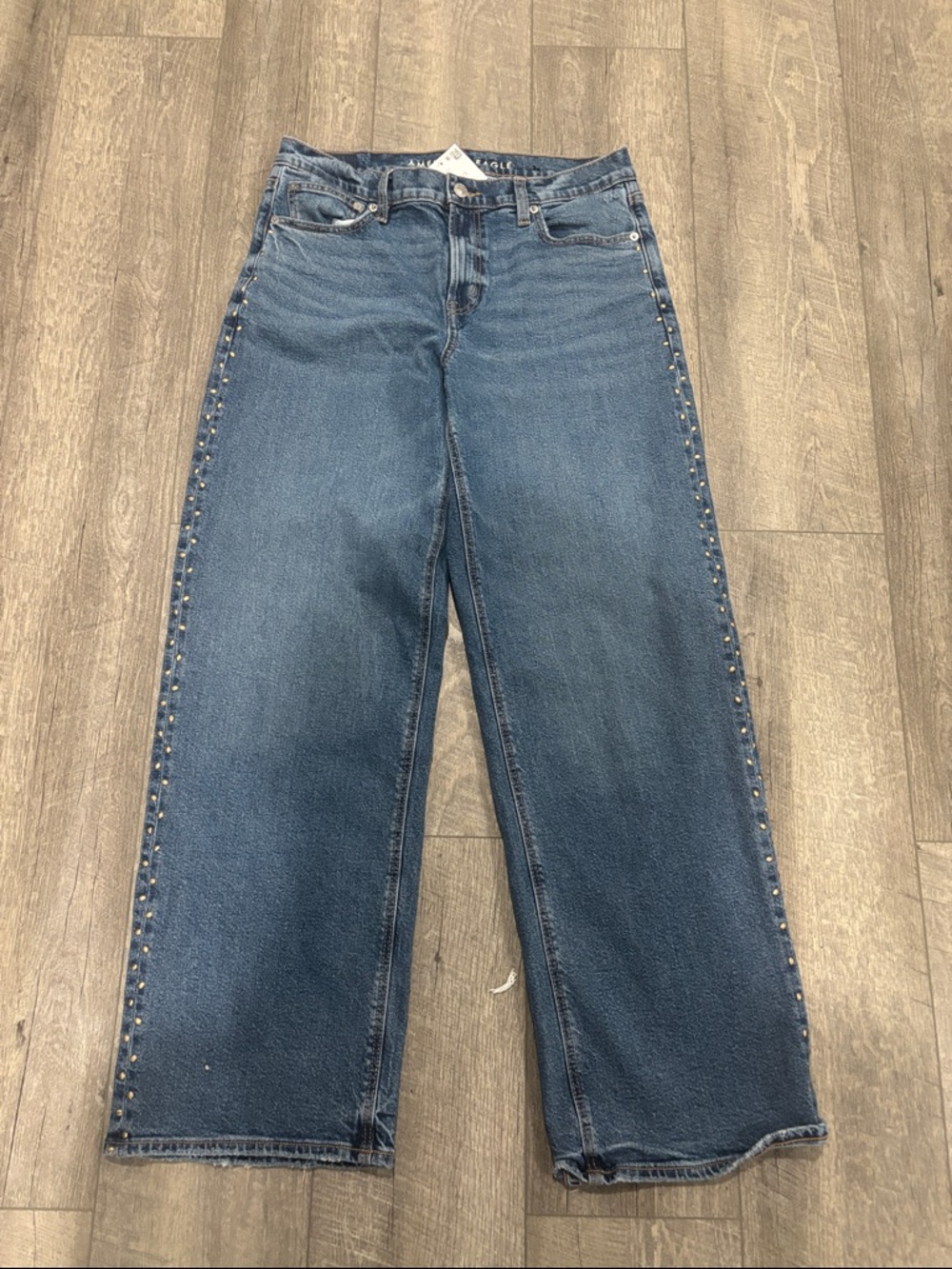 American Eagle Outfitters Blue Wide-Leg Jeans with Side Studs